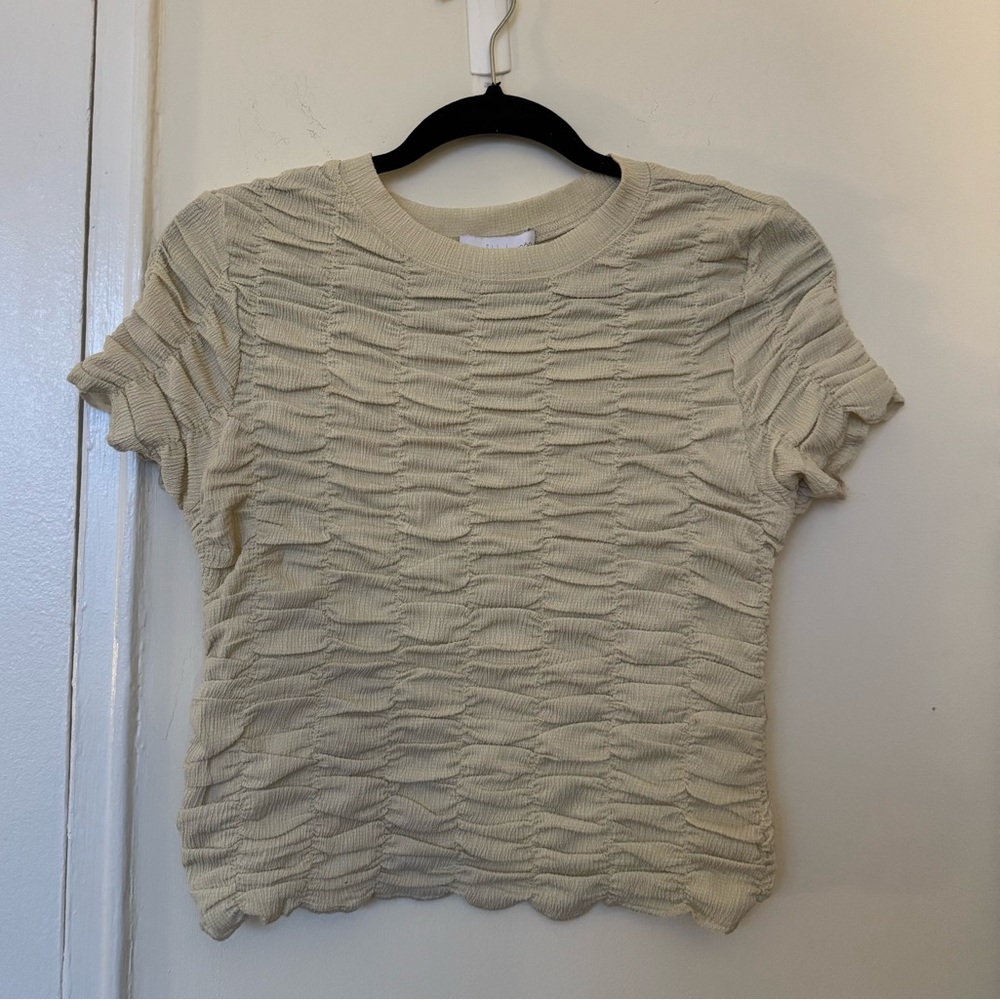 House of Harlow 1960 Ruched Detail Short Sleeve Cream/Beige Top